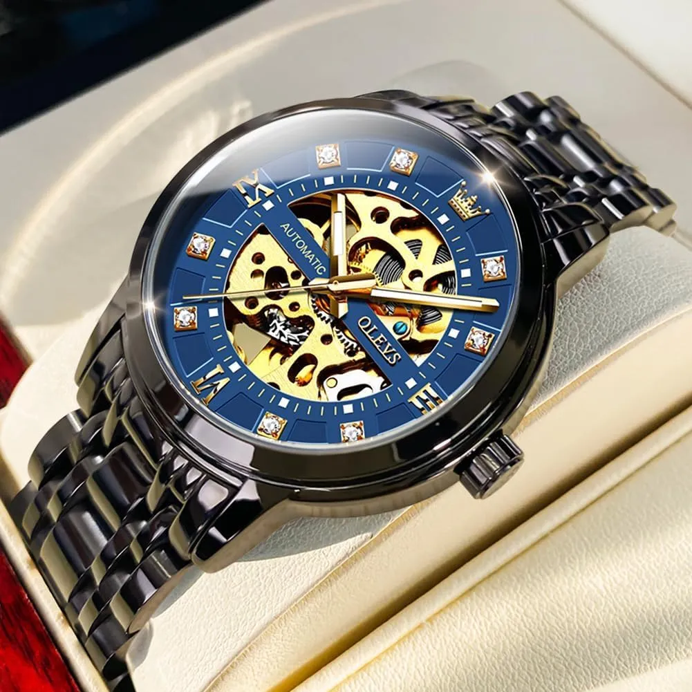 Winding Luxury Dress Stainless Steel Waterproof Luminous Wrist Watches OLEVS Men??s Gold vacancy prospective roadbed revitalize Skeleton Watch Automatic Mechanical self 