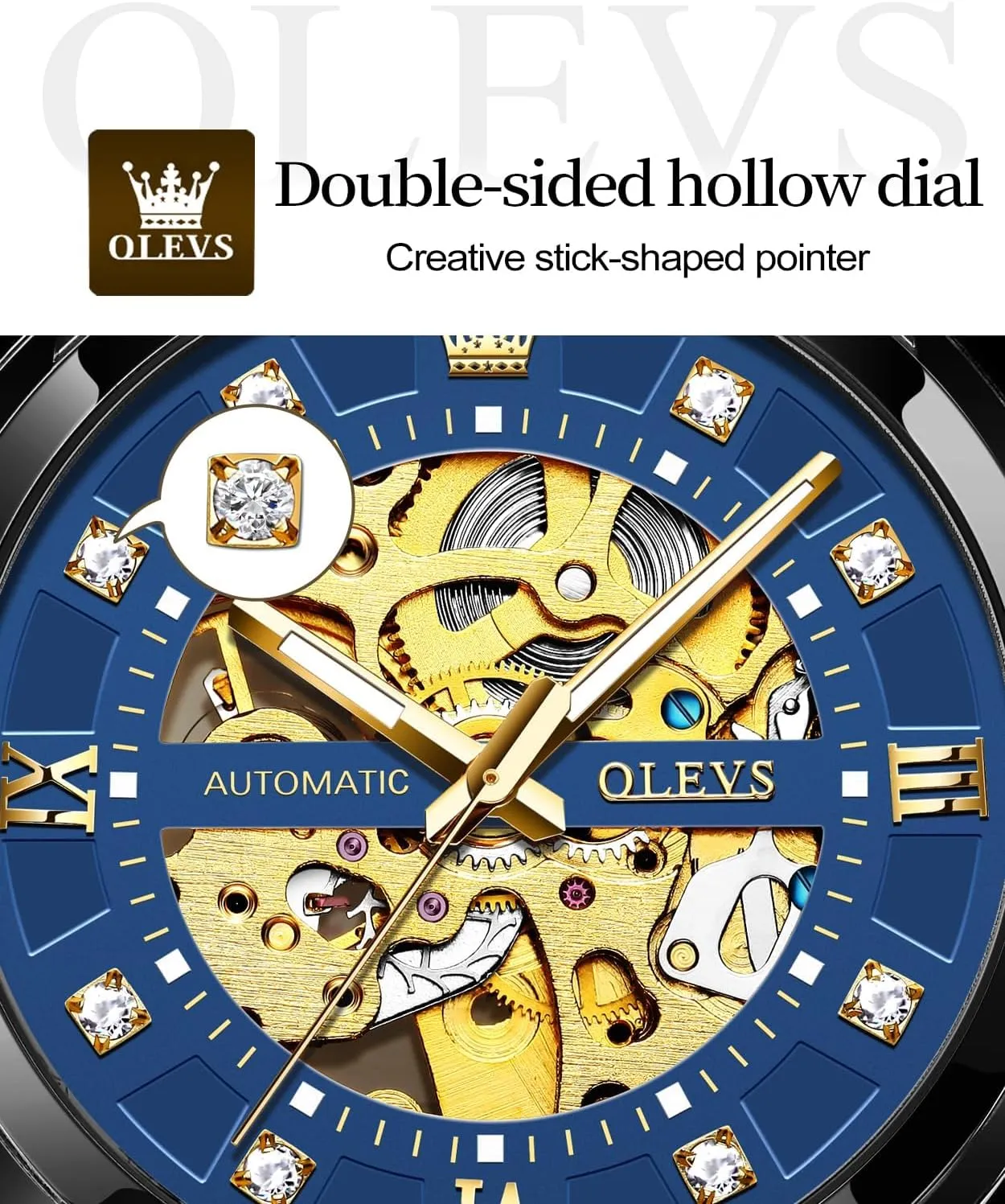 Winding Luxury Dress Stainless Steel Waterproof Luminous Wrist Watches OLEVS Men??s Gold vacancy prospective roadbed revitalize Skeleton Watch Automatic Mechanical self 