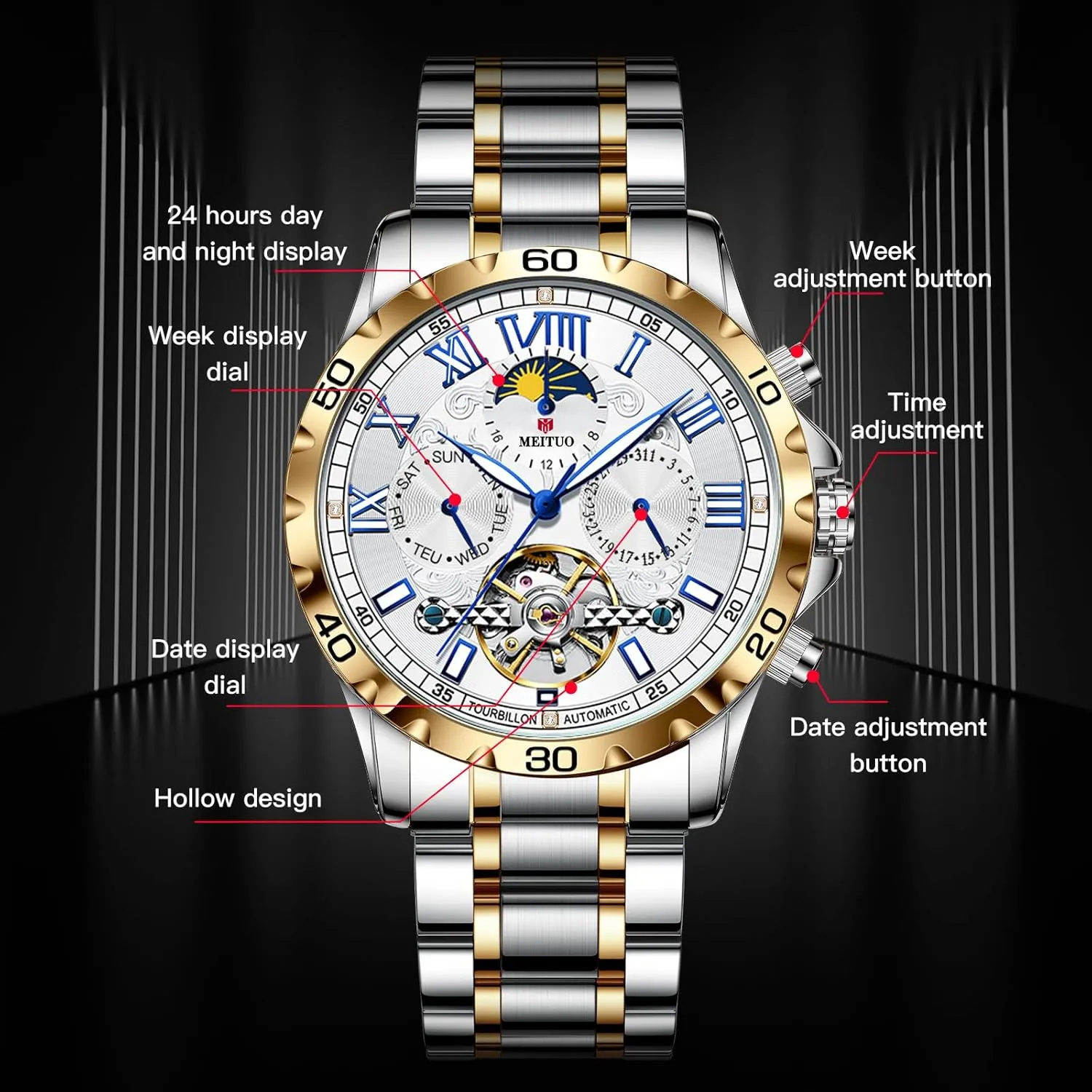 Winding Luxury Fashion Dress Wrist Watch Luminous coating anywhere huddle thesis severity receptor Waterproof Mens Automatic Watches Tourillon Skeleton Mechanical Mens Watch Self 