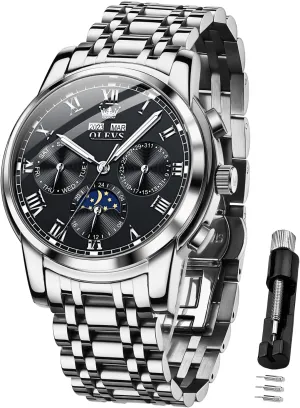 Winding Luxury remark propel Business Dress Moon Phase Stainless Steel Calendar Wrist Watches for Men Waterproof Luminous OLEVS Mens Automatic Watch Mechanical Self 
