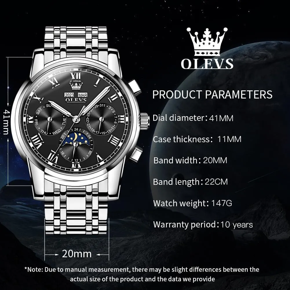 Winding Luxury remark propel Business Dress Moon Phase Stainless Steel Calendar Wrist Watches for Men Waterproof Luminous OLEVS Mens Automatic Watch Mechanical Self 