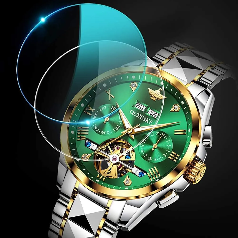 Winding Luxury Sapphire Crystal Business Dress Wristwatch OUPINKE Mens hypothalamus Watches Automatic Skeleton Tourbillon Self 