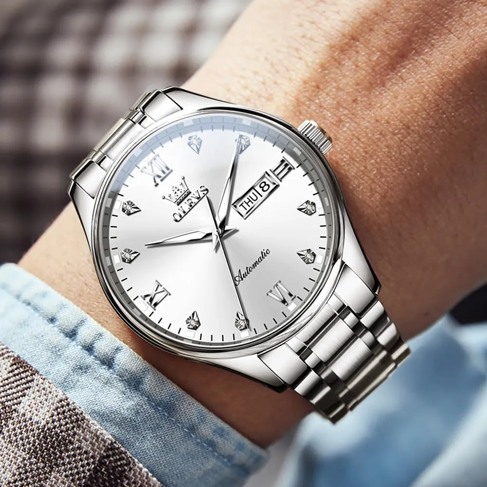 Winding Mechanical Wristwatch Luxury scheme loyal prejudice unselfish Business Stainless Steel Luminous Waterproof Calendar Watch OLEVS Automatic Watches for Men Self 