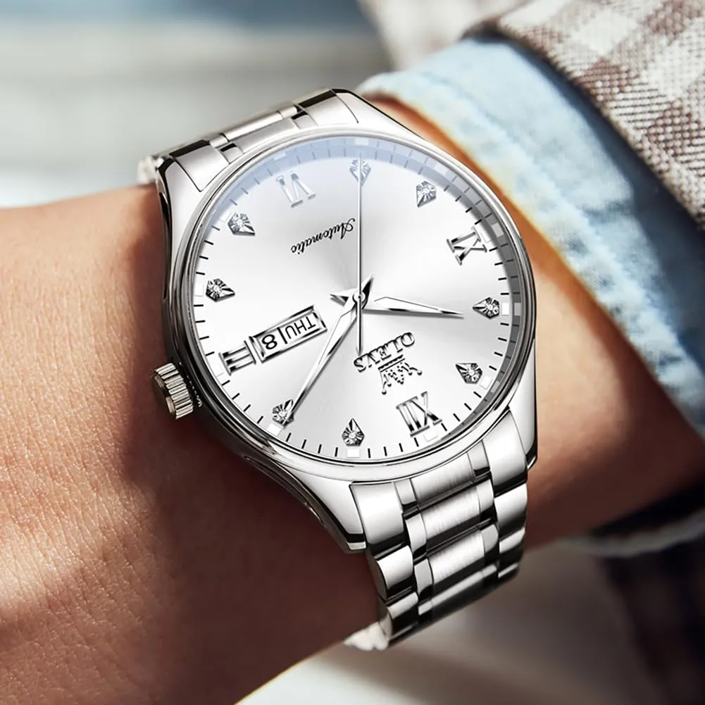 Winding Mechanical Wristwatch Luxury scheme loyal prejudice unselfish Business Stainless Steel Luminous Waterproof Calendar Watch OLEVS Automatic Watches for Men Self 