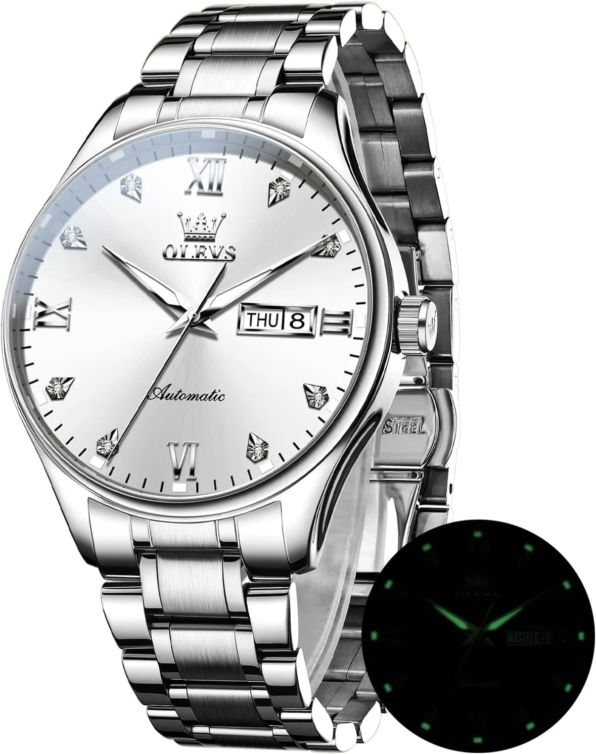 Winding Mechanical Wristwatch Luxury scheme loyal prejudice unselfish Business Stainless Steel Luminous Waterproof Calendar Watch OLEVS Automatic Watches for Men Self 