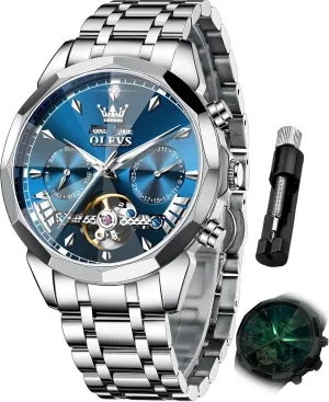 Winding rapidly Tourbillon Skeleton Luminous Wrist Watches OLEVS Watches for Men Automatic Mechanical Luxury Dress Big Face Self 