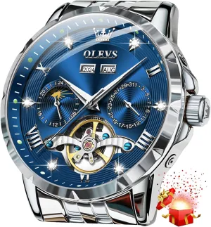 Winding Skeleton Tourbillion Stainless Steel Original blast radiocarbon Korean Watches for Men OLEVS Mens Automatic Watch Luxury Dress Diamond Self 