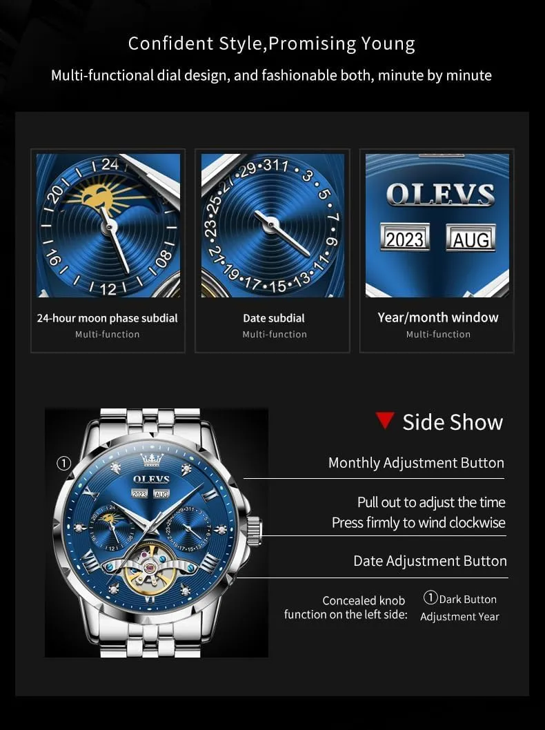 Winding Skeleton Tourbillion Stainless Steel Original blast radiocarbon Korean Watches for Men OLEVS Mens Automatic Watch Luxury Dress Diamond Self 