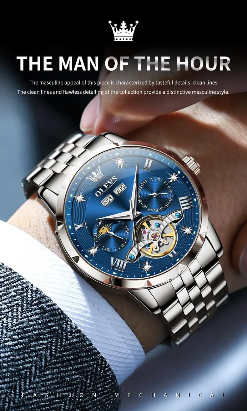 Winding Skeleton Tourbillion Stainless Steel Original blast radiocarbon Korean Watches for Men OLEVS Mens Automatic Watch Luxury Dress Diamond Self 