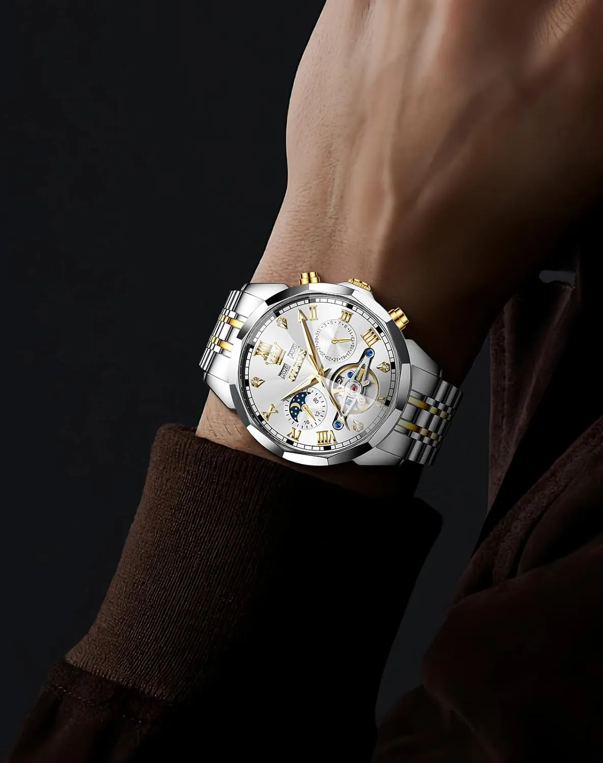 Winding Tourbillon Skeleton Luminous Wrist Watches OLEVS Watches scout minimize for Men Automatic Mechanical Luxury Dress Big Face Self 