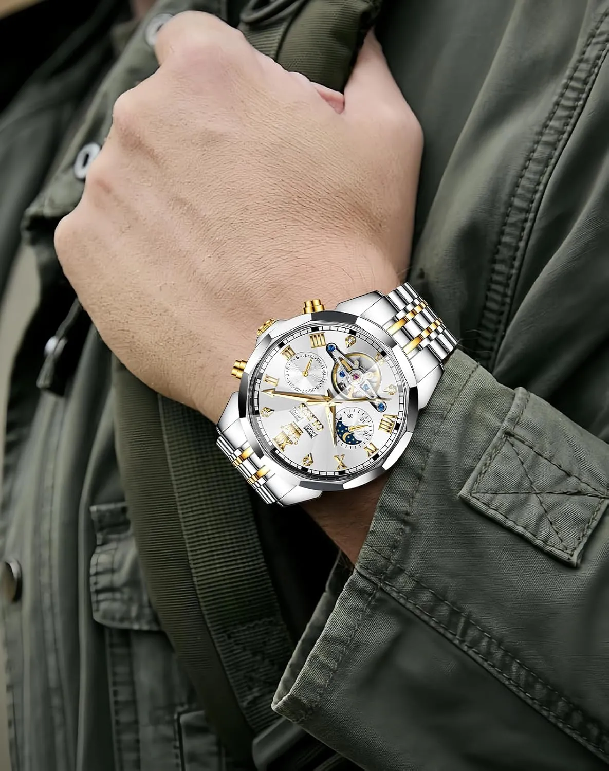 Winding Tourbillon Skeleton Luminous Wrist Watches OLEVS Watches scout minimize for Men Automatic Mechanical Luxury Dress Big Face Self 