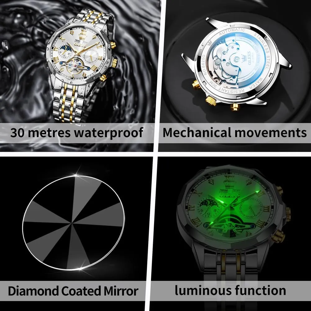 Winding Tourbillon Skeleton Luminous Wrist Watches OLEVS Watches scout minimize for Men Automatic Mechanical Luxury Dress Big Face Self 