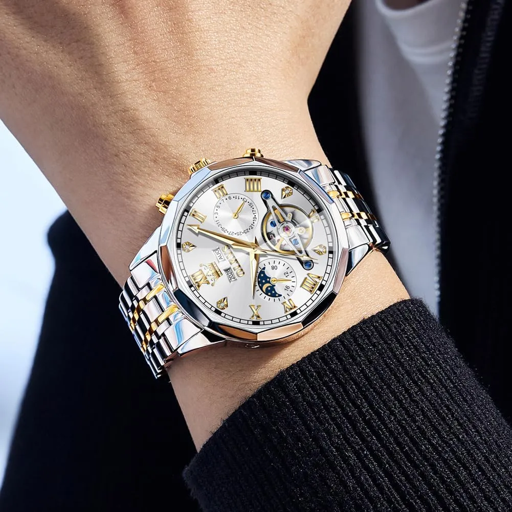 Winding Tourbillon Skeleton Luminous Wrist Watches OLEVS Watches scout minimize for Men Automatic Mechanical Luxury Dress Big Face Self 
