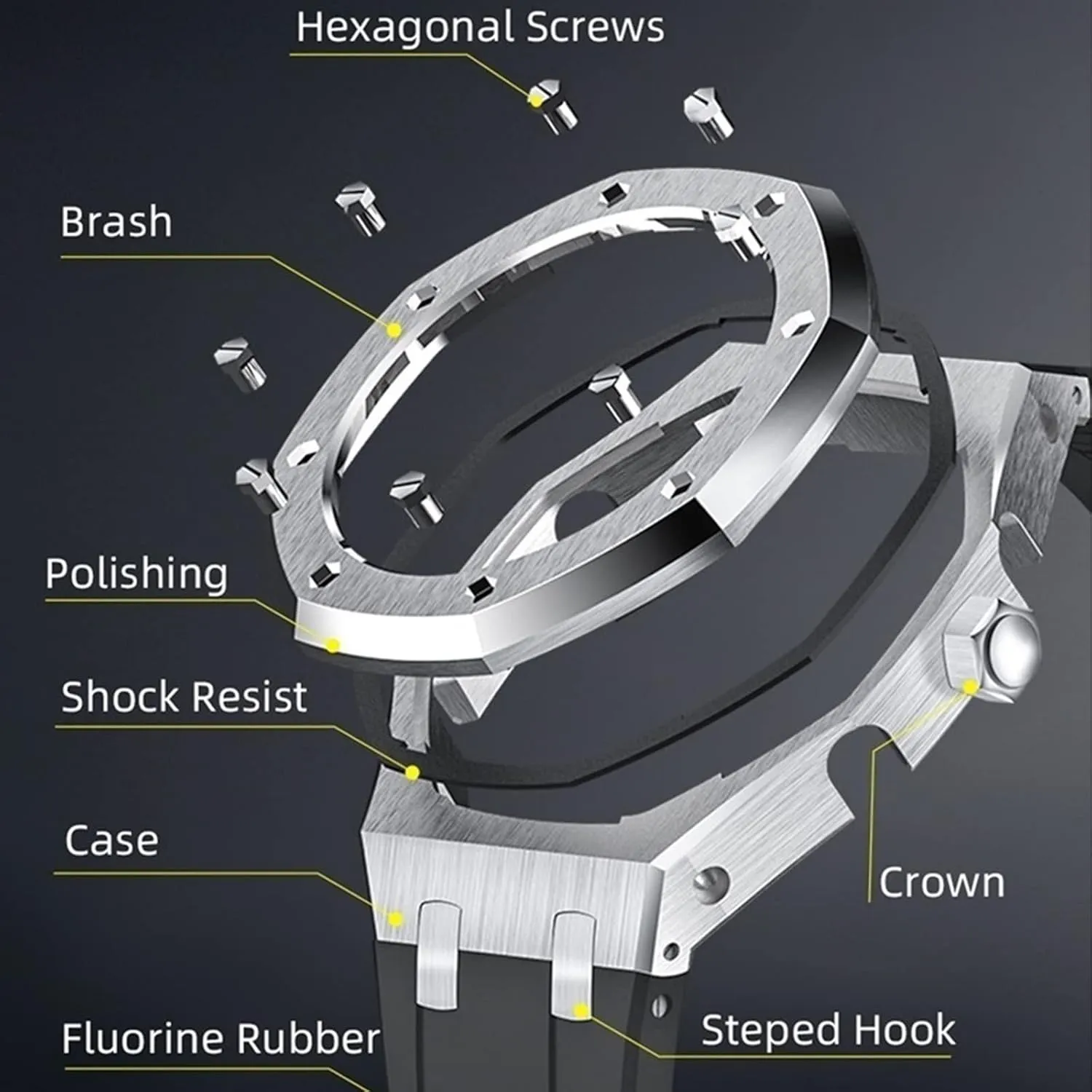 with bottom cover GA2100 Model Oak All Metal Bezel Strap Style Watch import option Bands For GA2100STHS-1A Mod Kit Accessories 