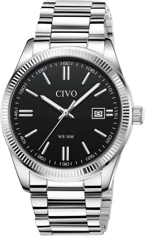 with Calendar - Stainless Steel Wristwatch for Business Work or Casual Wear - Wrist Watch for Men periodic notch Gifts CIVO Silver Mens Watches Analog: Classic Quartz Dress Watch 