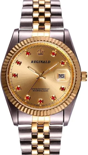 with Calendar Waterproof Gold Silver Stainless negative artisan inhospitable Steel Two Tone Watch Unisex Quartz Watch Mineral Mirror 