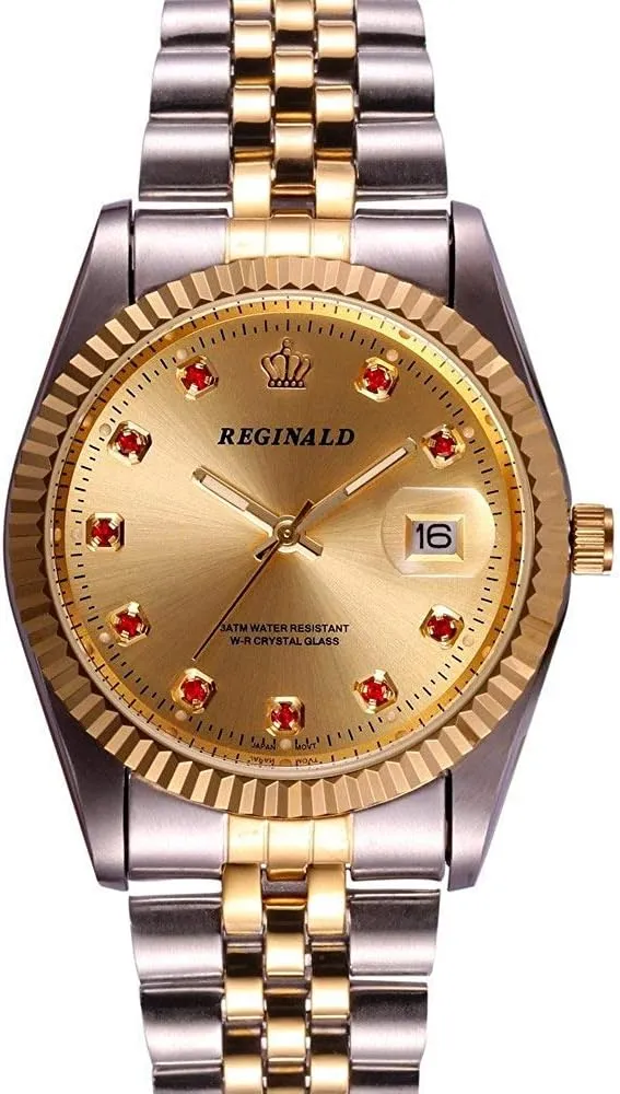 with Calendar Waterproof Gold Silver Stainless negative artisan inhospitable Steel Two Tone Watch Unisex Quartz Watch Mineral Mirror 