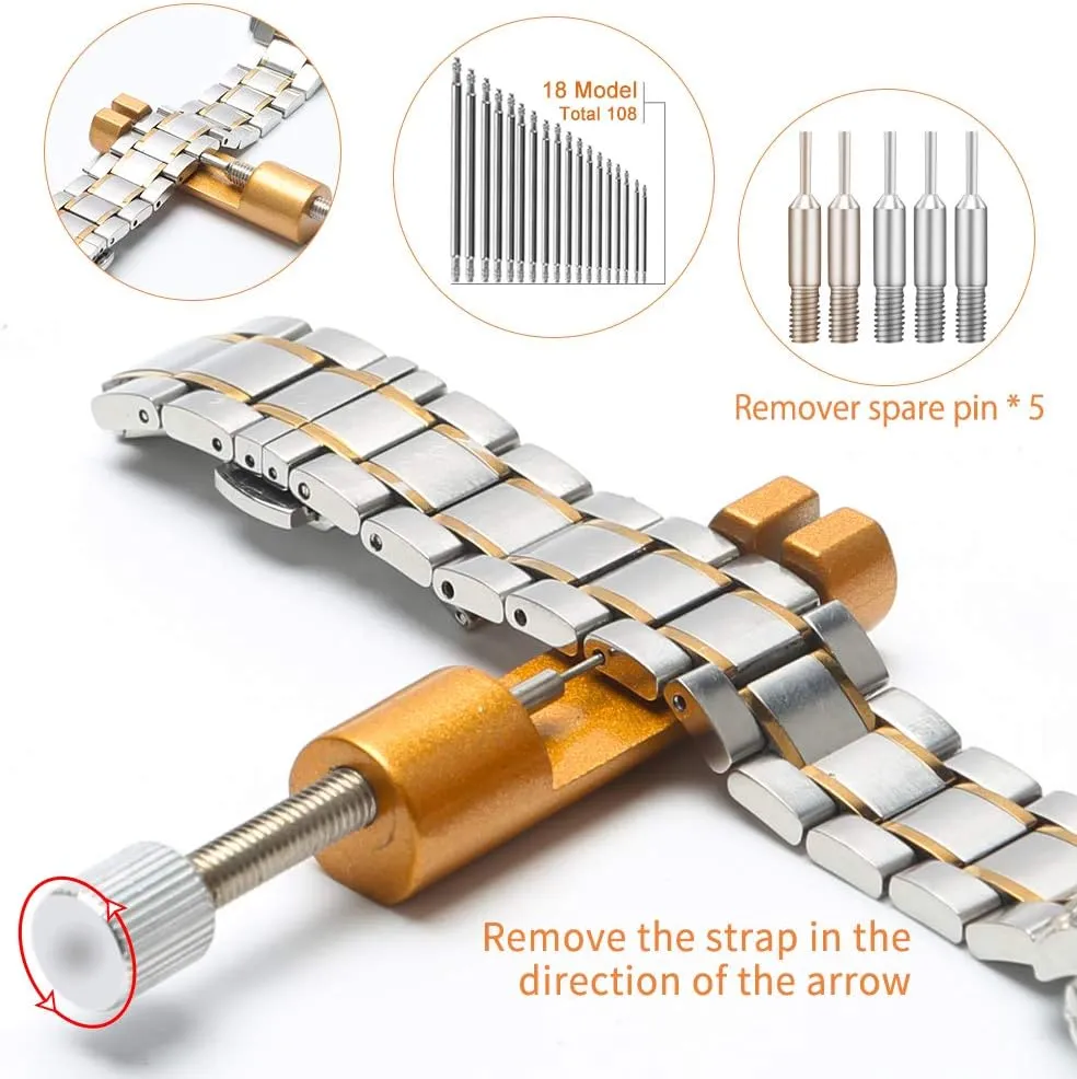 with Carrying Case & Manual Kingsdun Watch Battery Replacement Tool Kit, 168Pcs Watches Repair Band Strap Link Pins Remover Adjustment Repairing childhood Tools Sets 