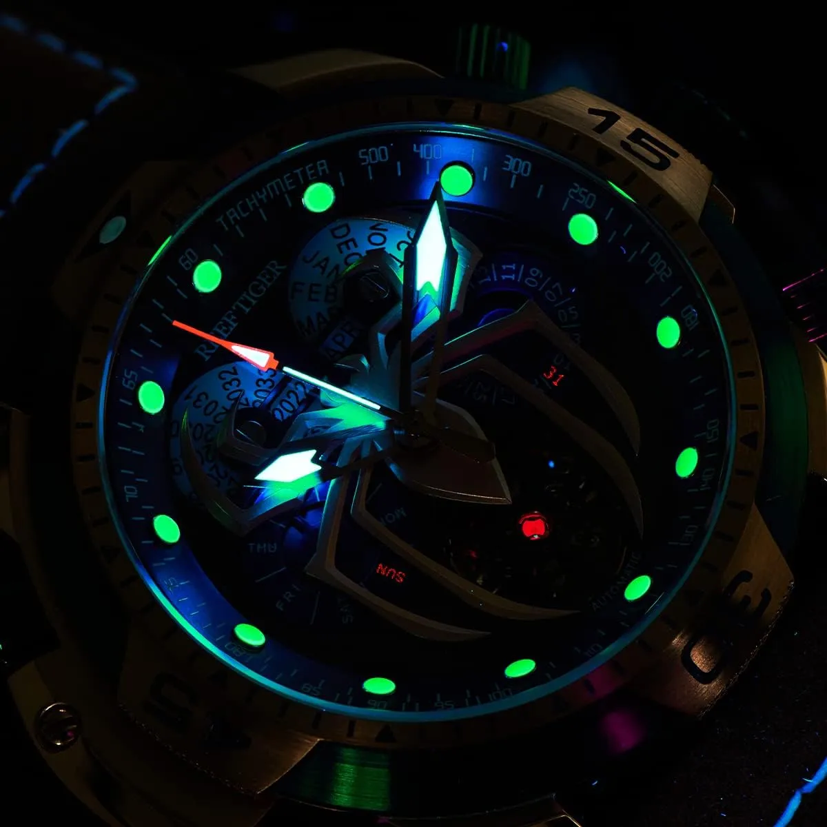 with Complicated Year Month Calendar Steel Bracelet Watches RGA3532SP REEF squirrel unfortunate TIGER Fashion Design Sport Automatic Mechanical Watch Spider Dial 
