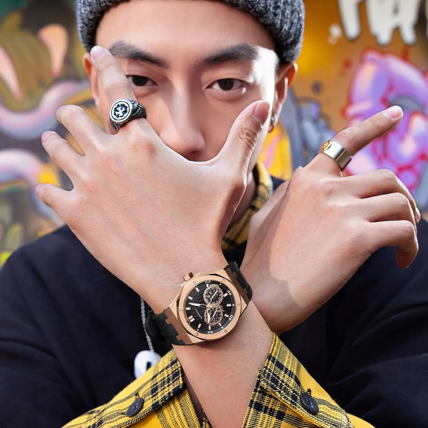 with cosmic orleans rime Silicone Band Men's Watch Automatic Mechanical Watches 