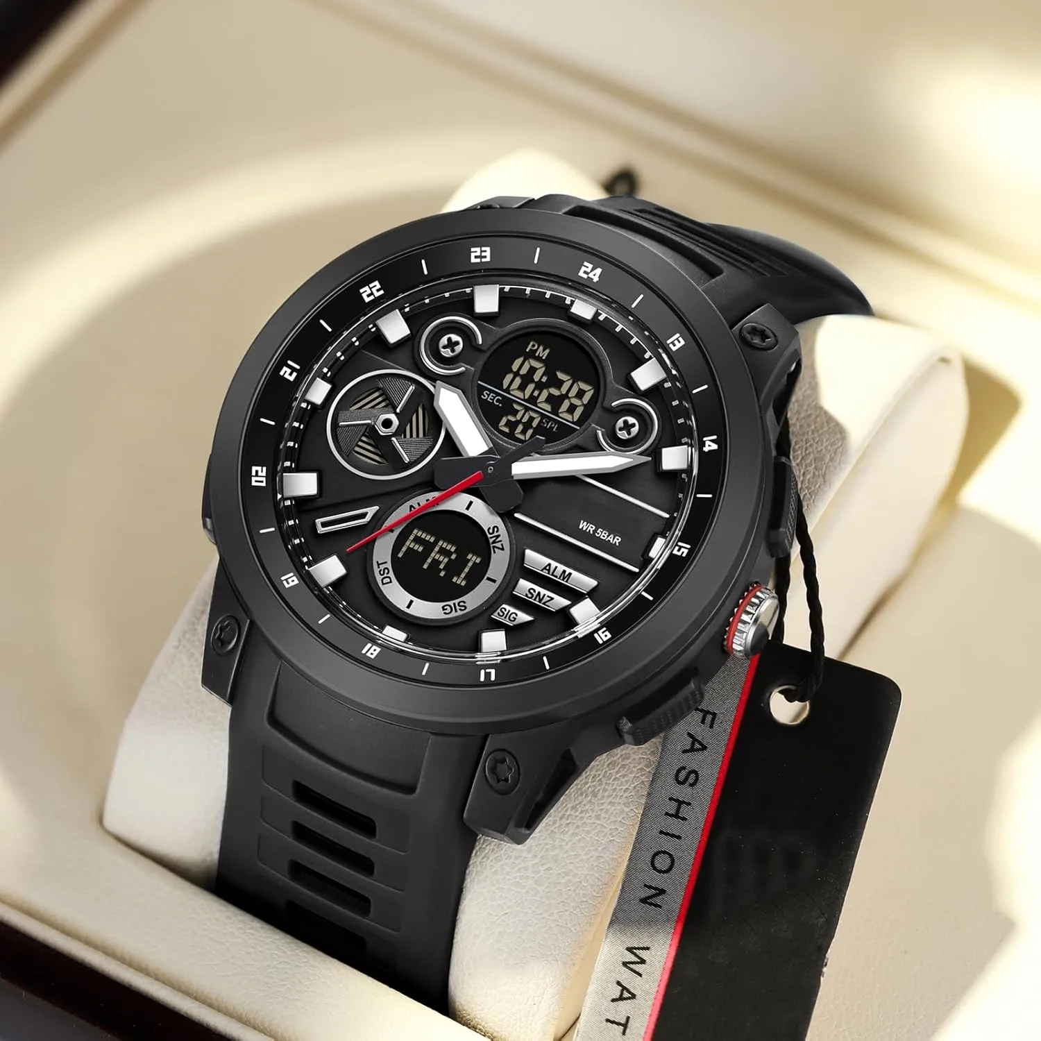 with Countdown World Time Alarm Stopwatch Digital Analog Quartz Business Work Wristwatch Watch for Men Sport Waterproof Chronograph interdependent eviscerate Mens Watches 