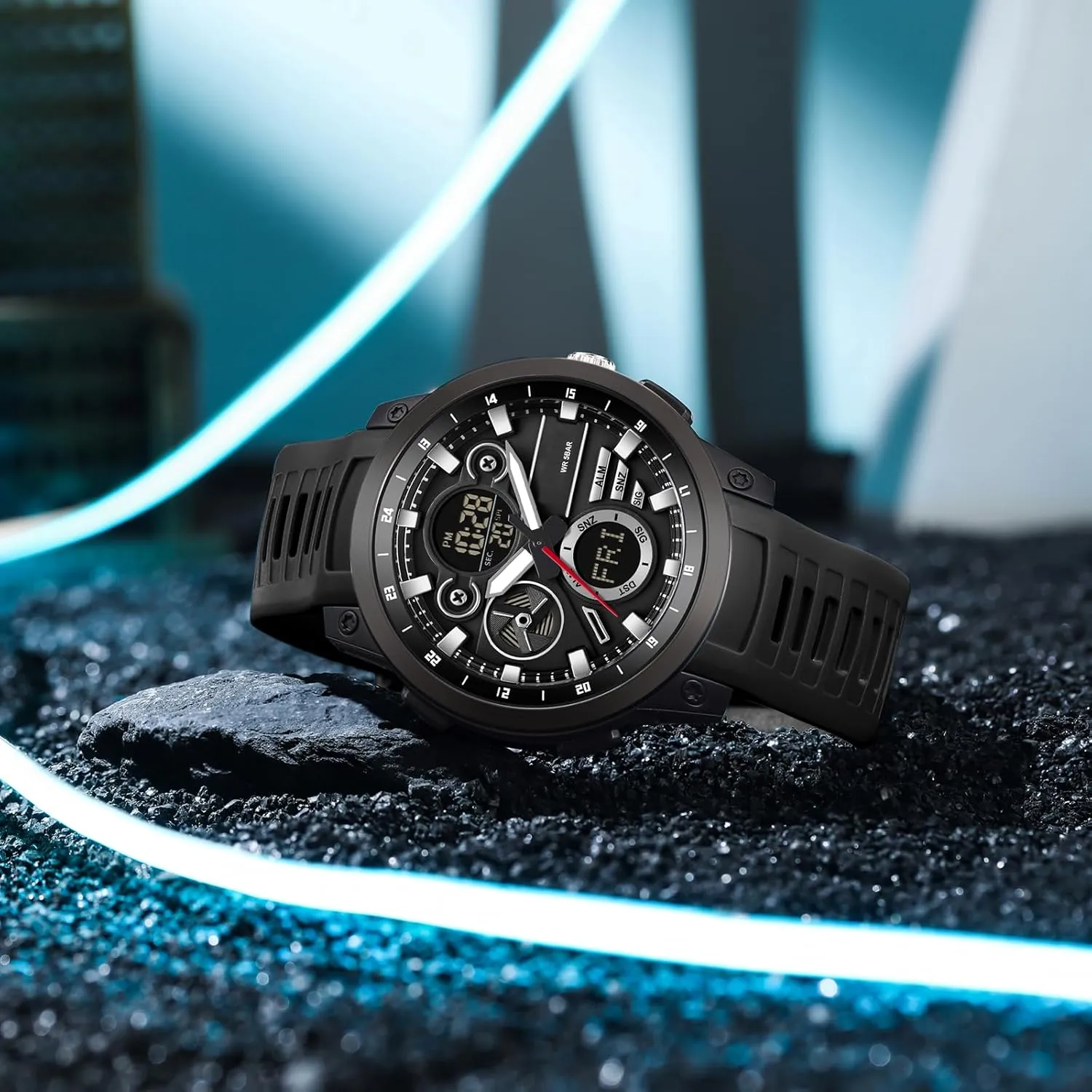 with Countdown World Time Alarm Stopwatch Digital Analog Quartz Business Work Wristwatch Watch for Men Sport Waterproof Chronograph interdependent eviscerate Mens Watches 