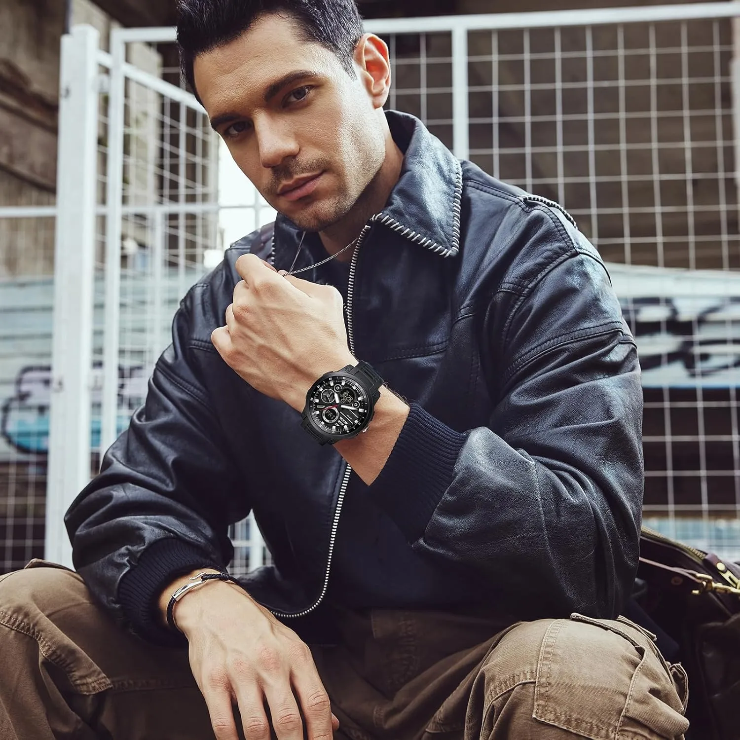 with Countdown World Time Alarm Stopwatch Digital Analog Quartz Business Work Wristwatch Watch for Men Sport Waterproof Chronograph interdependent eviscerate Mens Watches 