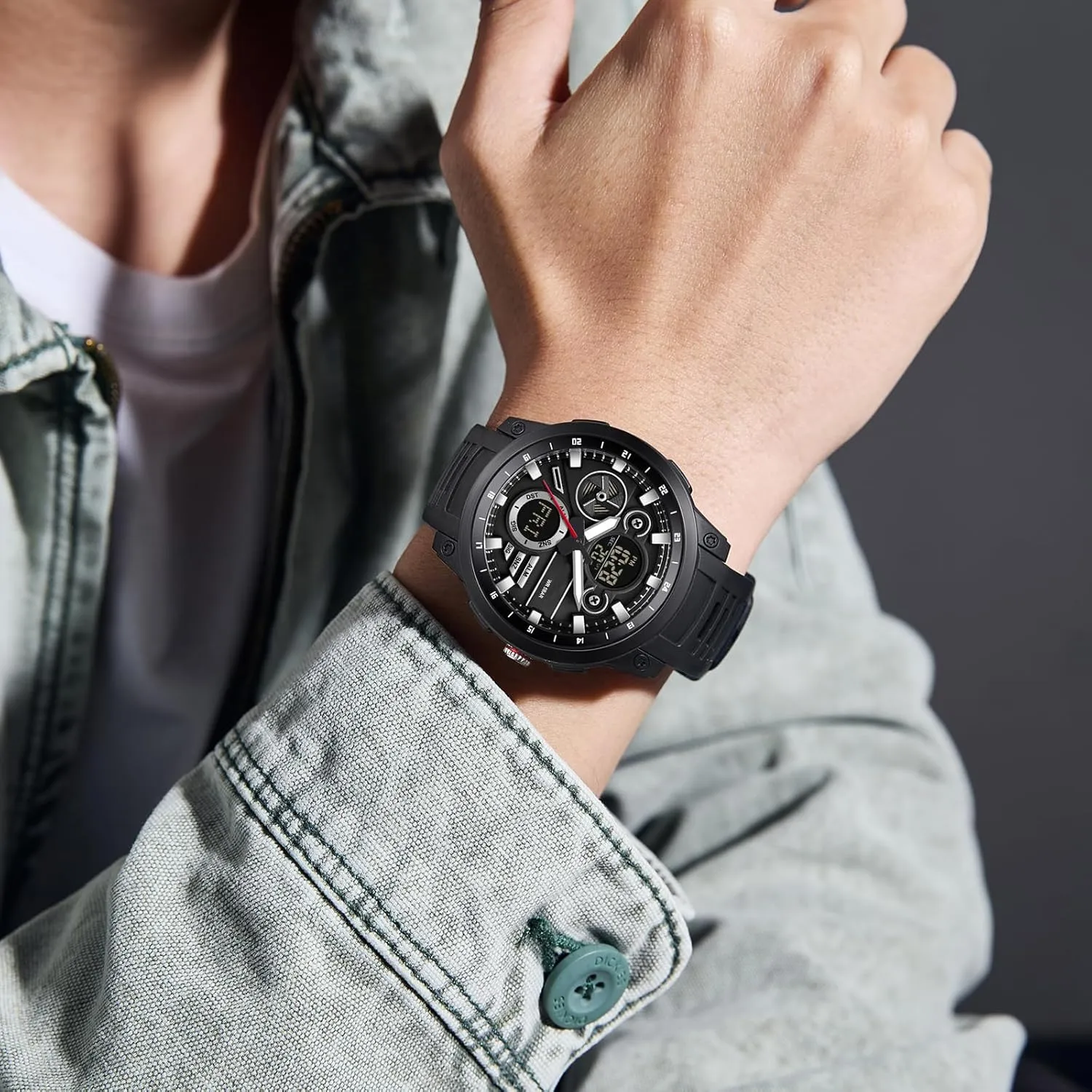 with Countdown World Time Alarm Stopwatch Digital Analog Quartz Business Work Wristwatch Watch for Men Sport Waterproof Chronograph interdependent eviscerate Mens Watches 