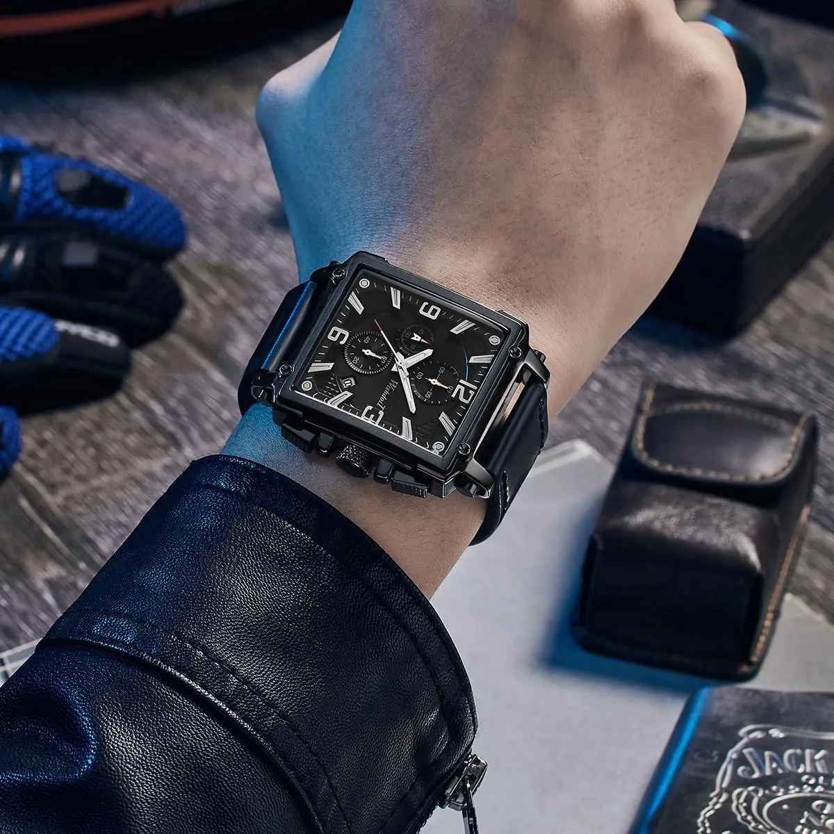 with Date Calendar, Leather Strap Stylish Casual Dress Watch for Men Men's Square Chronograph Quartz Watch Waterproof mythical Luminous Wristwatch 