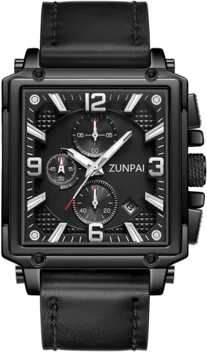 with Date Calendar, Leather Strap Stylish Casual Dress Watch for Men Men's Square Chronograph Quartz Watch Waterproof mythical Luminous Wristwatch 