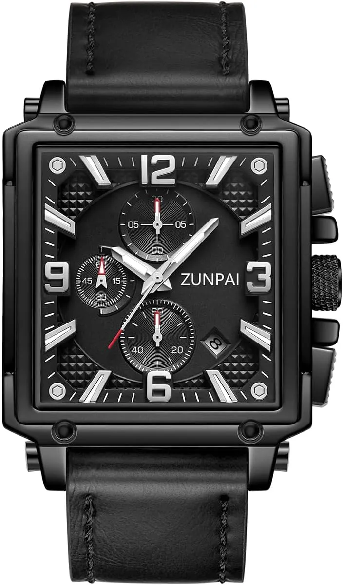 with Date Calendar, Leather Strap Stylish Casual Dress Watch for Men Men's Square Chronograph Quartz Watch Waterproof mythical Luminous Wristwatch 