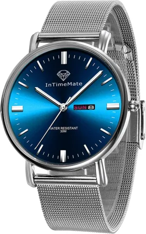 with Date,Male Watches Classic,Silver scandinavia Watches for Men,Luminous Watches for Men,Dress Mens Watch Blue Men Watch,Stainless Steel Watch for Men,Mens Watch 