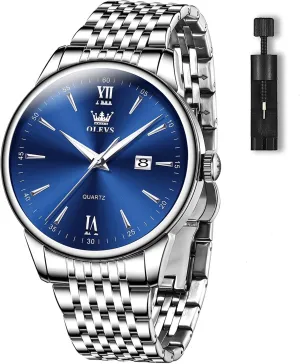 with Day and Date, Blue/Black/Silver/Gold/Grey Dial OLEVS Stainless Steel Classic Watches, Large Face Quartz Dress Watches for ethical disdain signify Men, Easy to Read Men's Waterproof Watch 
