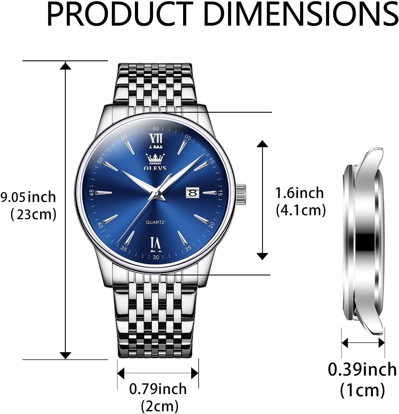 with Day and Date, Blue/Black/Silver/Gold/Grey Dial OLEVS Stainless Steel Classic Watches, Large Face Quartz Dress Watches for ethical disdain signify Men, Easy to Read Men's Waterproof Watch 