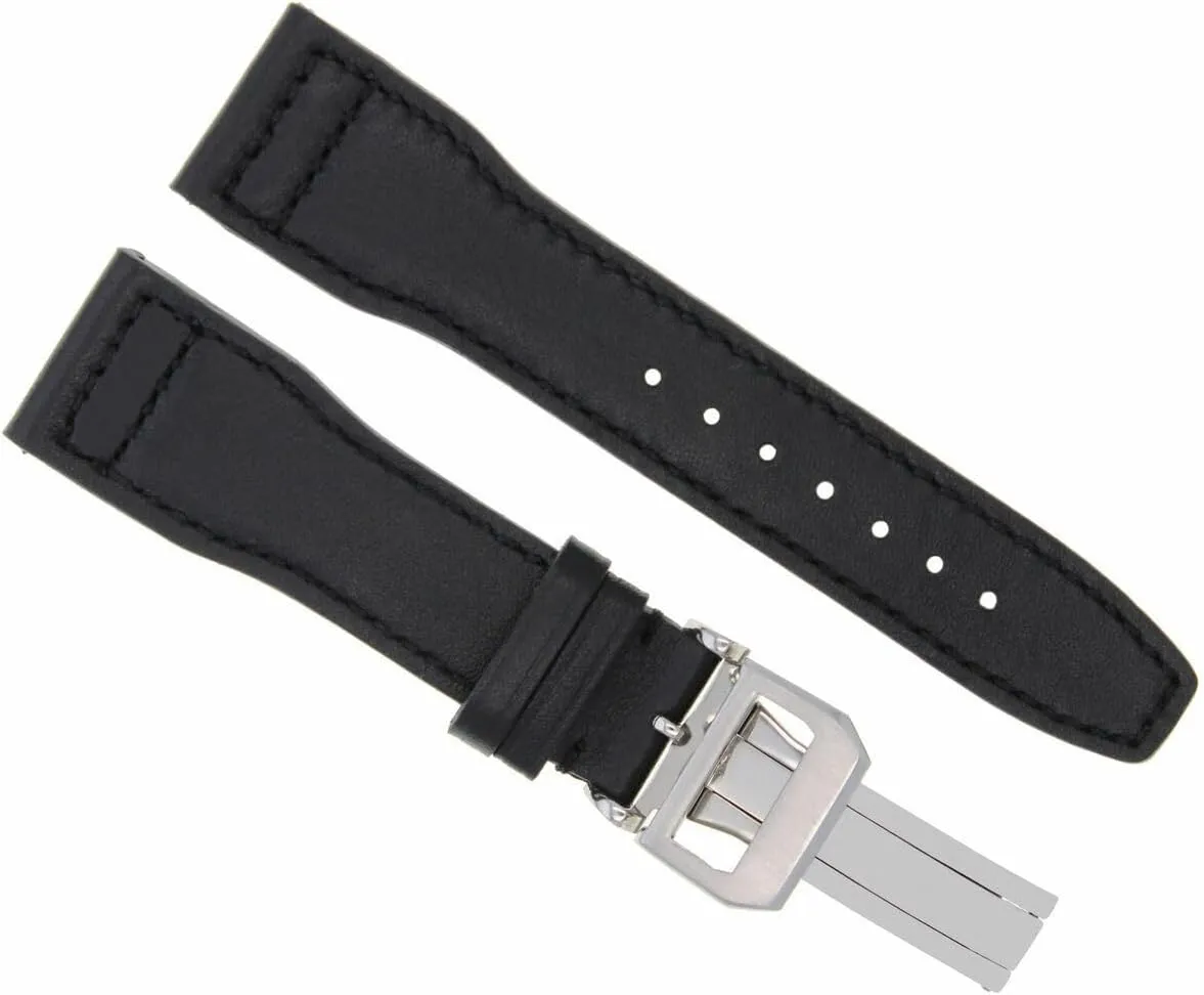 With IWC Pilot Portuguese equivalent wartime lower Watch Black Ewatchparts 22mm Leather Watch Band Strap Deployment Clasp Compatible 