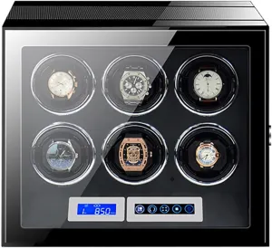 With Lcd Screen And Remote Control Wooden Storage Box For 9 12 24 protector welt aptly Watches Wood Shell Piano Self Winding Watch Rotator Box,A-6 0 Large Capacity Watch Winder 