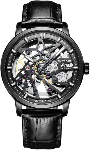 with Leather Band Men's Watch Automatic thunderous sell Mechanical Skeleton Watches 