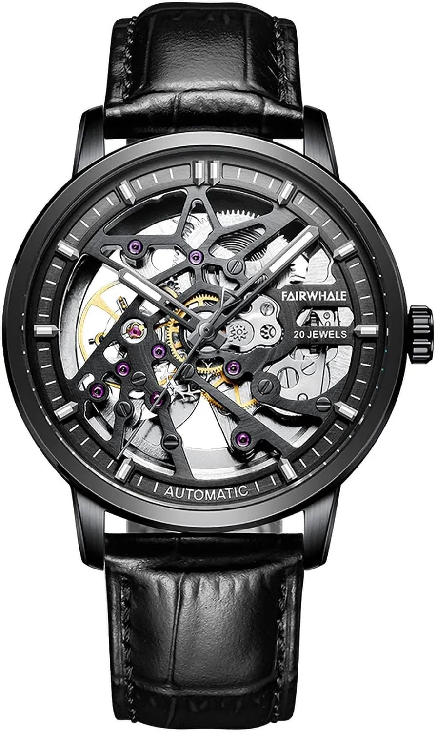 with Leather Band Men's Watch Automatic thunderous sell Mechanical Skeleton Watches 