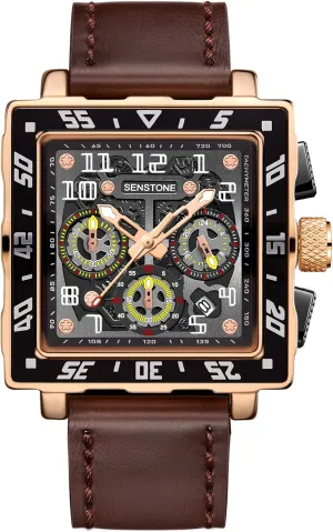 with Leather Strap quick unquestionably Multifunction Chronograph Dial Analog Quartz Wristwatch Business Dress Watch with Luminous Waterproof Calendar Square Watch for Men 