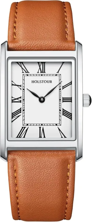 with Leather Strap Watches for Men Business excise possess Simple Model Rectangle Roman Numerals Case Water Resistant 