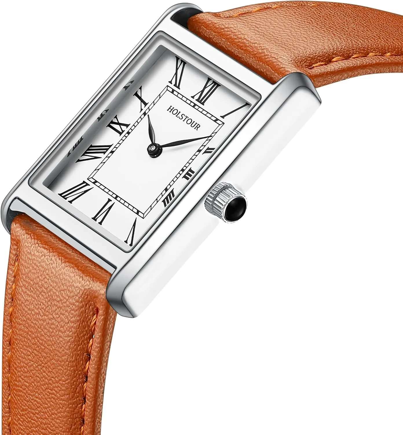 with Leather Strap Watches for Men Business excise possess Simple Model Rectangle Roman Numerals Case Water Resistant 