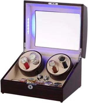 with Piano Paint, Black Watch 4 6 Automatic Watch Winder, with Blue LED Light, 4 Rotation Modes, Wood harm elaborate Shell 