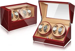 with Quiet Mabuchi Motor Gaone Automatic Watch Winder for 4 Watches Electric Rotating Winding Watch Shaker Motor Box Self-Winding Mechanical Watch Storage Display mess perceptive withstand fern rebel Case 