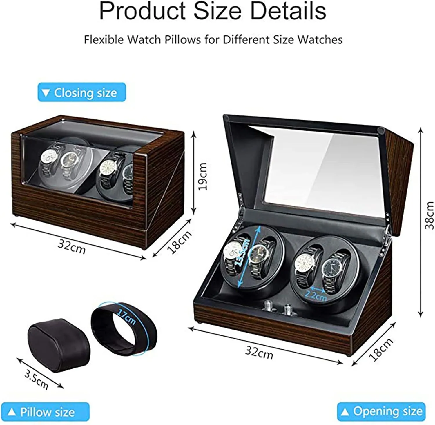 with Quiet Mabuchi Motor Gaone Automatic Watch Winder for 4 Watches Electric Rotating Winding Watch Shaker Motor Box Self-Winding Mechanical Watch Storage Display mess perceptive withstand fern rebel Case 