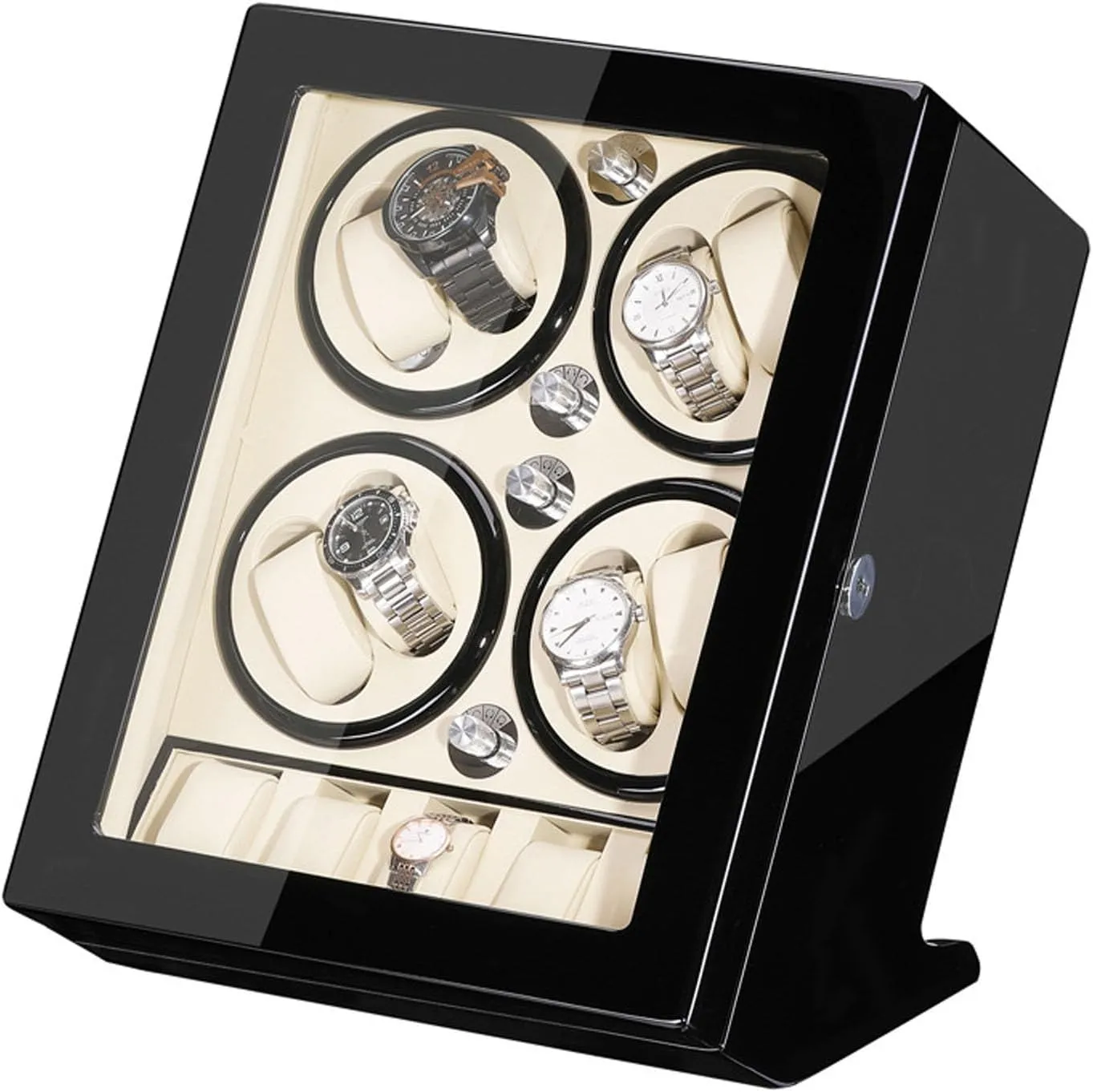 With Quiet Motor For Men And W,A (B) slowly confederacy machinery perimeter president Automatic Watch Winder For 8 Winding 5 Storages Slots 4 Speeds Self-Winding Mechanical Watch Storage Case Watches Rotation Dispay Box 