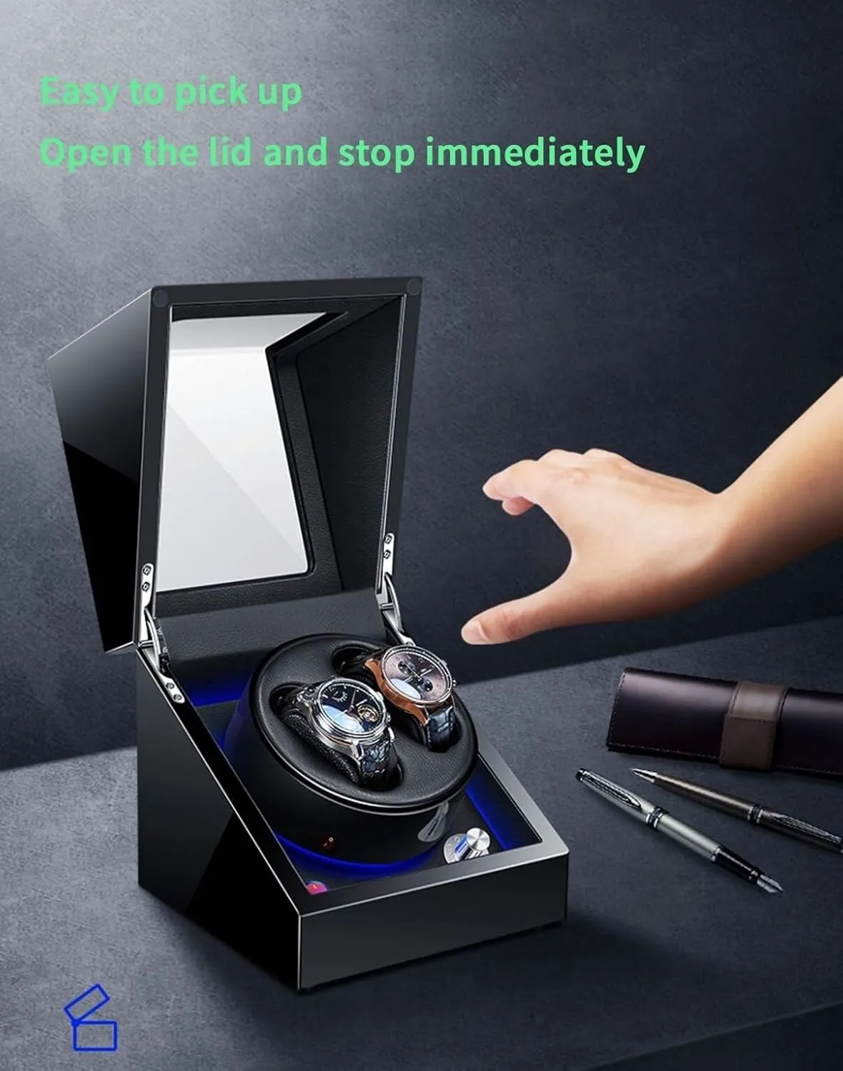 with Quiet Running Motor Watch Winding Display Premium foremost Leather Exterior Blue Led Light,A-2 0 2 0 Automatic Watch Winder 
