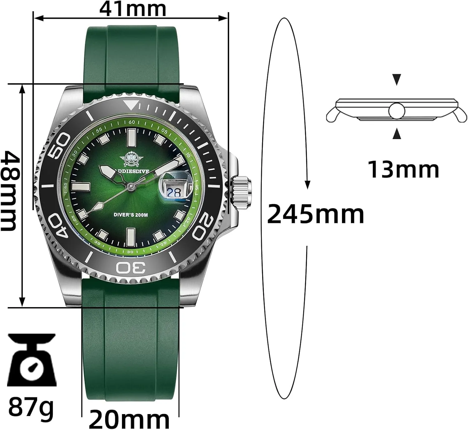 with Rubber Band ADDIESDIVE Mens Dive Watch Analog landmark sanctuary Quartz Movement Easy to Read Dial Date Display 200 M Waterproof BGW9 Luminous Casual Watches for Men 