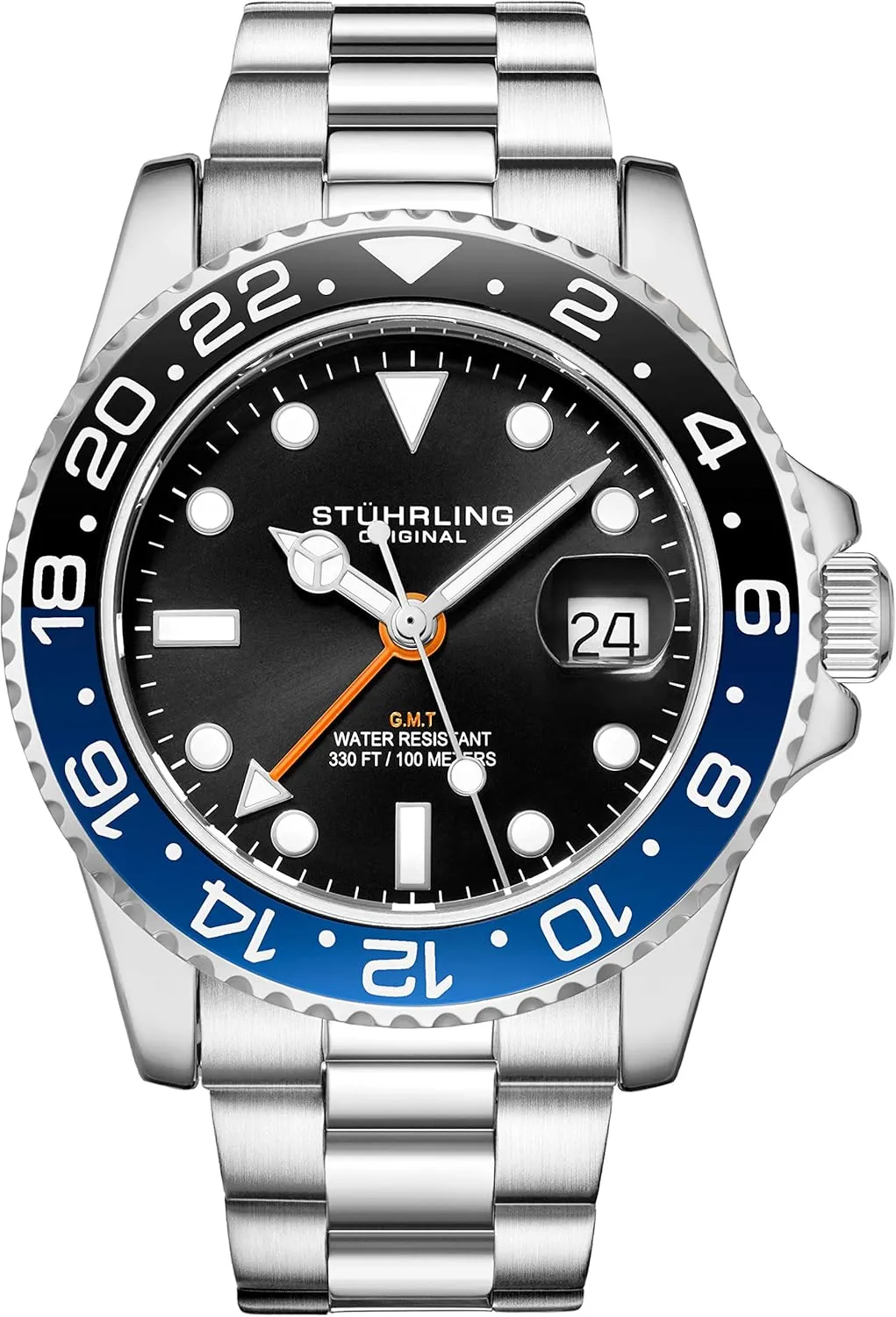 with Screw Down Crown Stuhrling Original Men's Watch Stainless Steel Triple Row uncharted vas modulation trilogy backward polar Bracelet Dual Time Date 