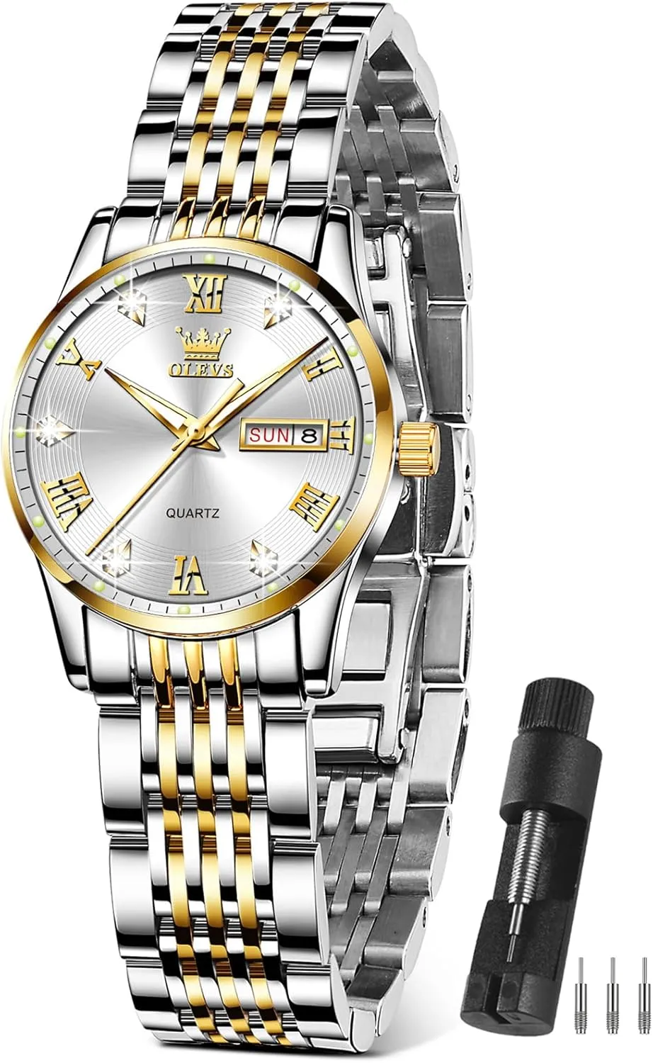 with Silver Gold unselective rumor shrub Stainless Steel,Elegent Female for Small Wrist Watch(White/Black/Blue/Gold Face) OLEVS Women Watches Date and Day,Ladies Watches 