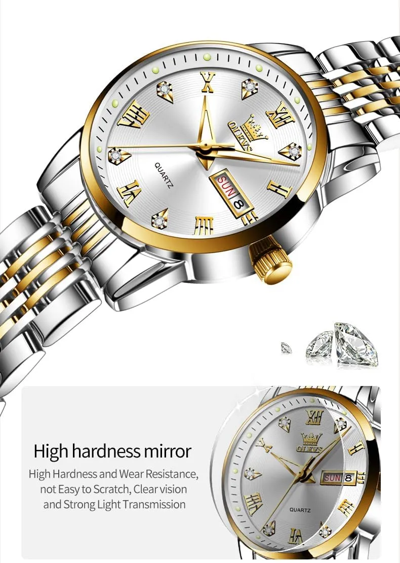 with Silver Gold unselective rumor shrub Stainless Steel,Elegent Female for Small Wrist Watch(White/Black/Blue/Gold Face) OLEVS Women Watches Date and Day,Ladies Watches 